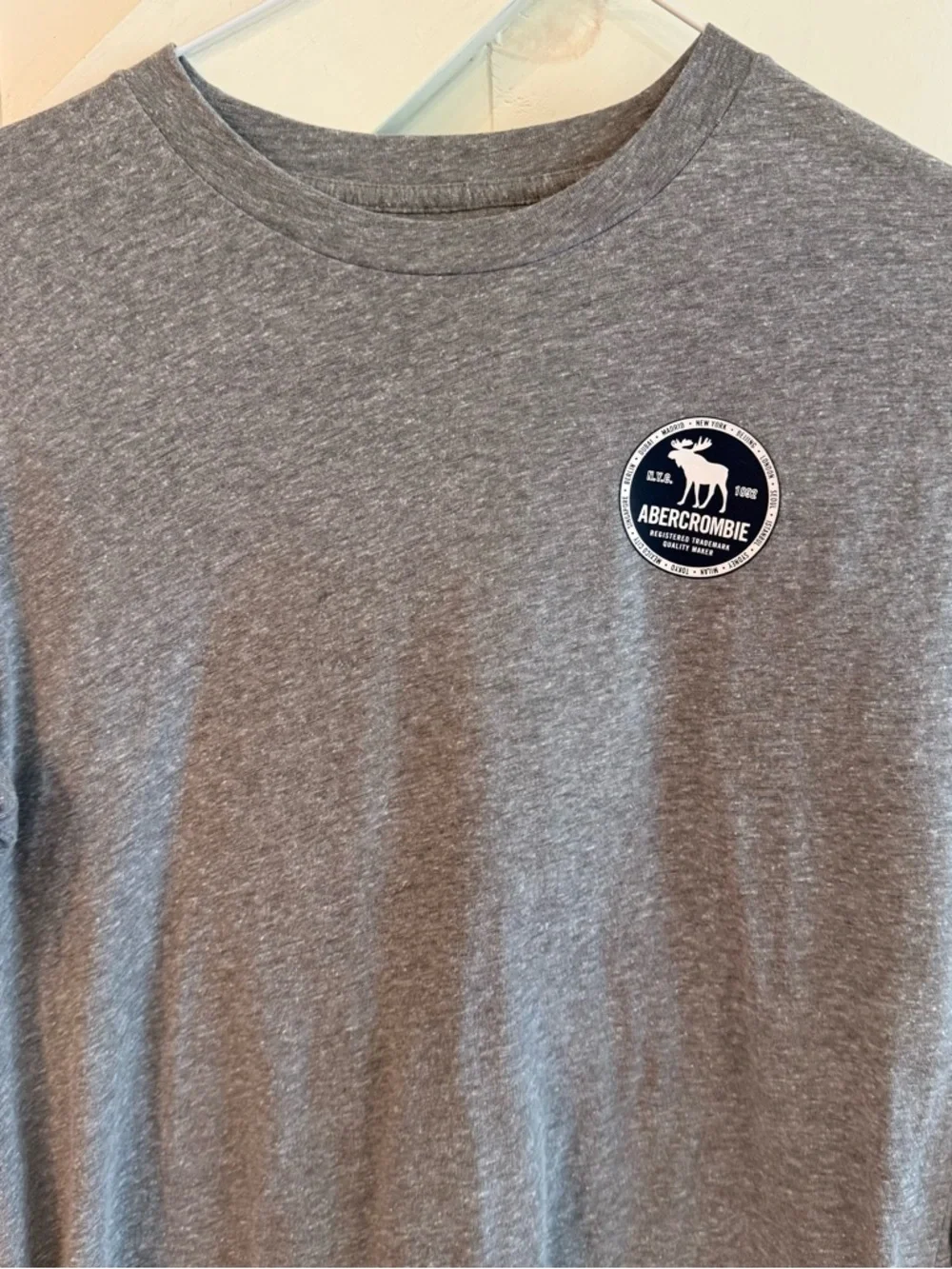 Abercrombie Kids Boys Gray Logo Long Sleeve Tee Shirt Casual Basic Size 13/14